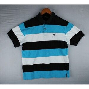 Vintage Y2K Southpole Shirt Boys Large Black Stripe Polo Cotton Walking Rugby